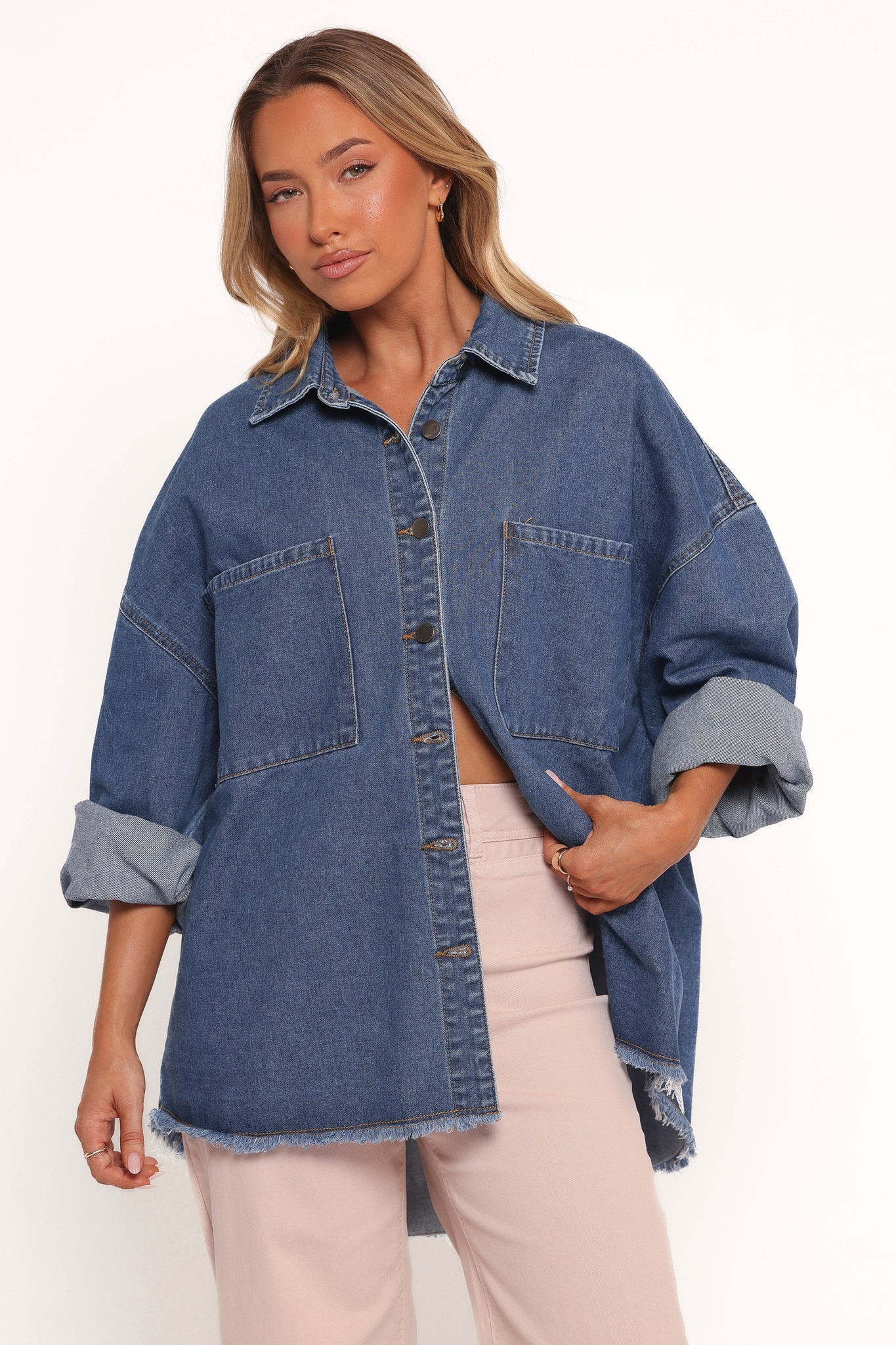 Twiggy Frayed Edge Denim Shacket - Denim | Petal & Pup (US)