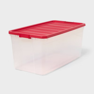 50gal Clear Stacker Box Clear Base with Lid and Latch Red - Brightroom™ | Target
