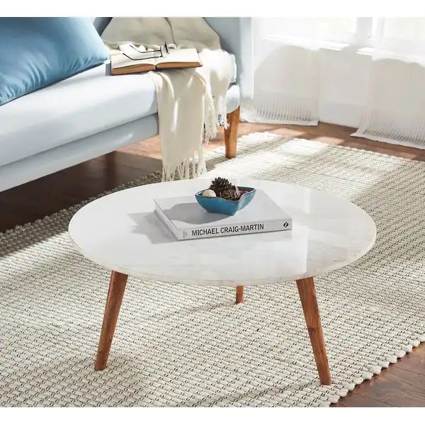 Nero Authentic White Marble Coffee Table with Solid Wood Legs - Bed Bath & Beyond - 34376769 | Bed Bath & Beyond
