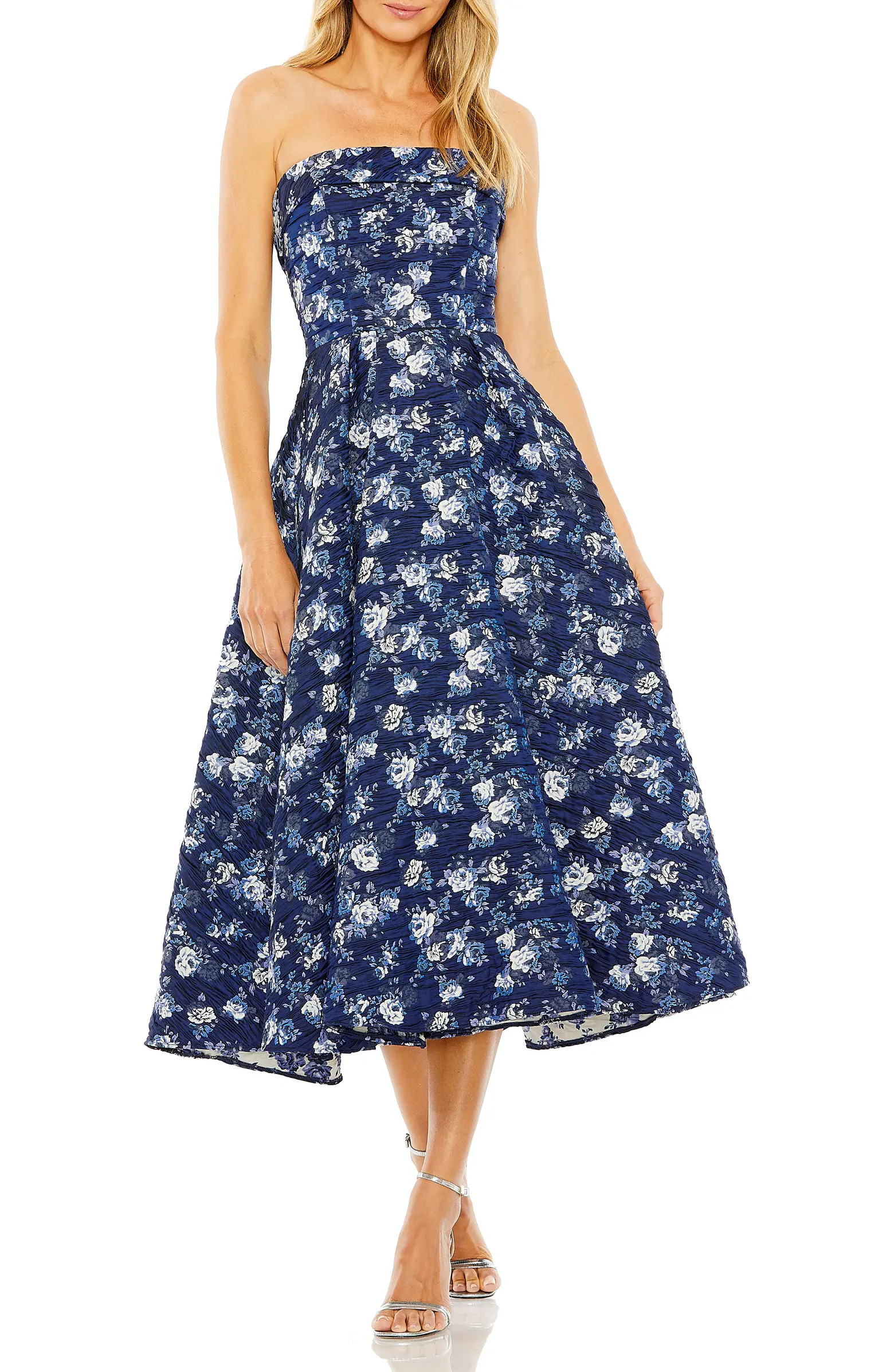 Mac Duggal Floral Strapless Brocade Midi Dress | Nordstrom | Nordstrom