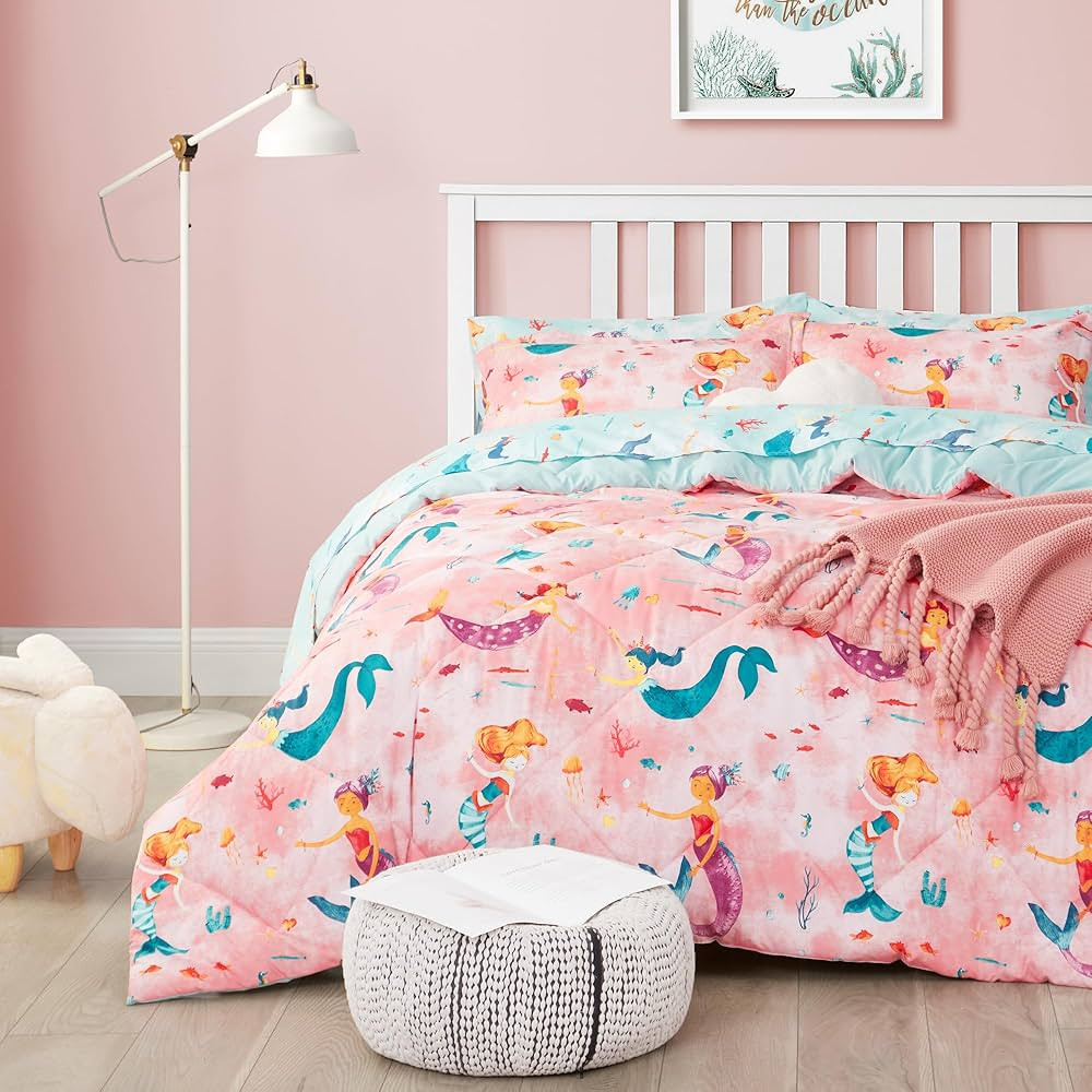 UMCHORD Pink Mermaid Kids Bedding Set for Girls, Twin Size 5 Pieces Bed in a Bag, Super Soft Ligh... | Amazon (US)