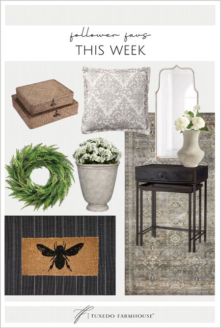 Follower home decor favorites this week. 

Loloi rugs, nightstands, pillow shams, decor basket, outdoor rugs, outdoor wreaths, pottery vases, mirrors, outdoor rugs, outdoor planters, spring decor. 

#LTKFind #LTKhome #LTKSeasonal