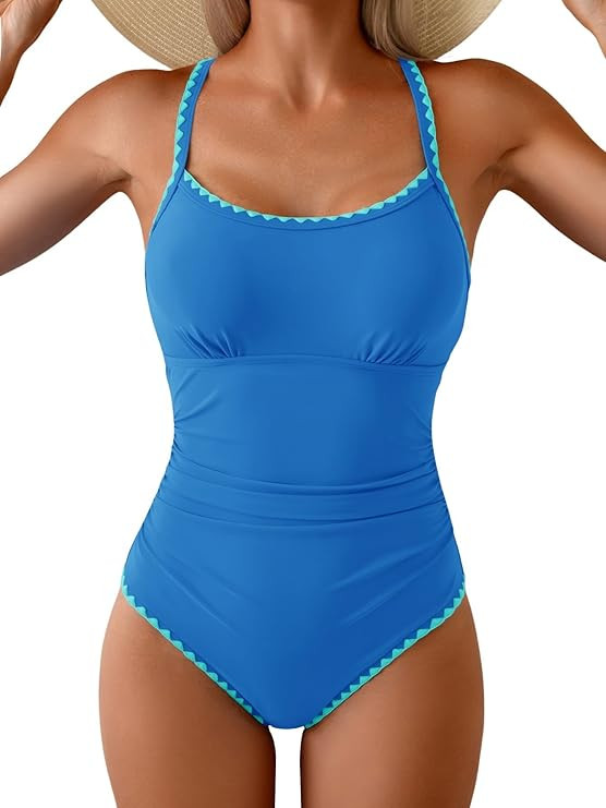 Eomenie Women's One Piece Swimsuit Tummy Control Slimming Bathing Suit Ruched Swimwear Tie Back S... | Amazon (US)