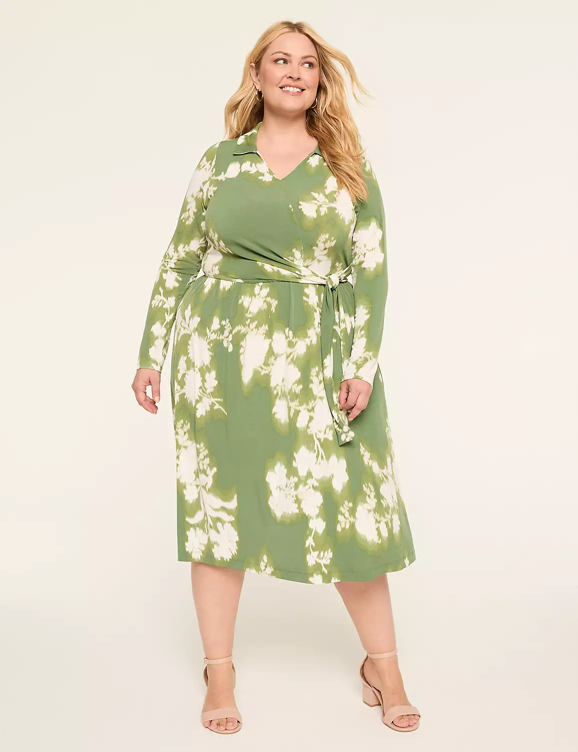 Long-Sleeve Faux-Wrap Jersey Dress | Lane Bryant (US)
