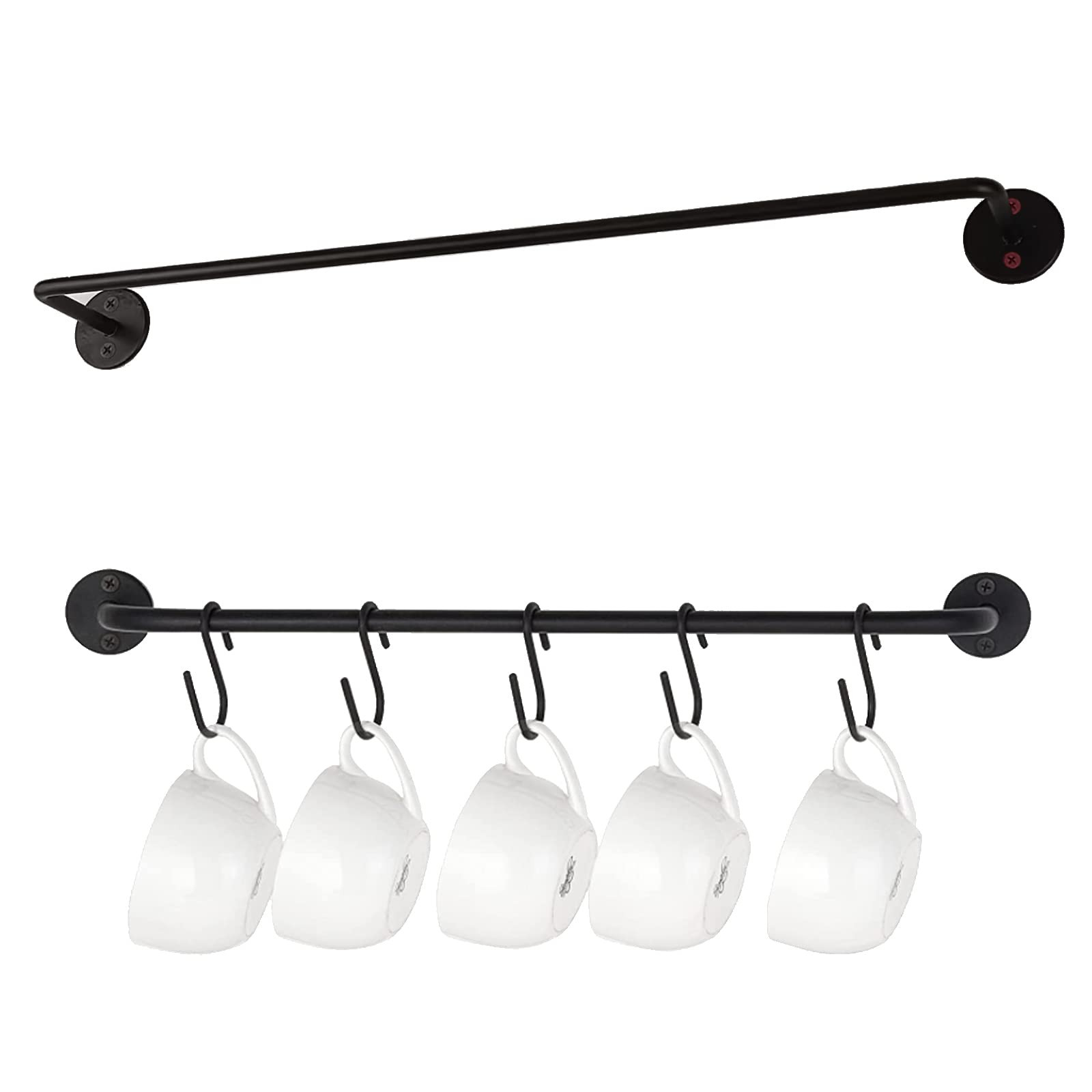 Wall Mounted Coffee Mug Holder - Black Metal Rod with 5 Removable Hooks for Kitchen or Restaurant | Amazon (US)
