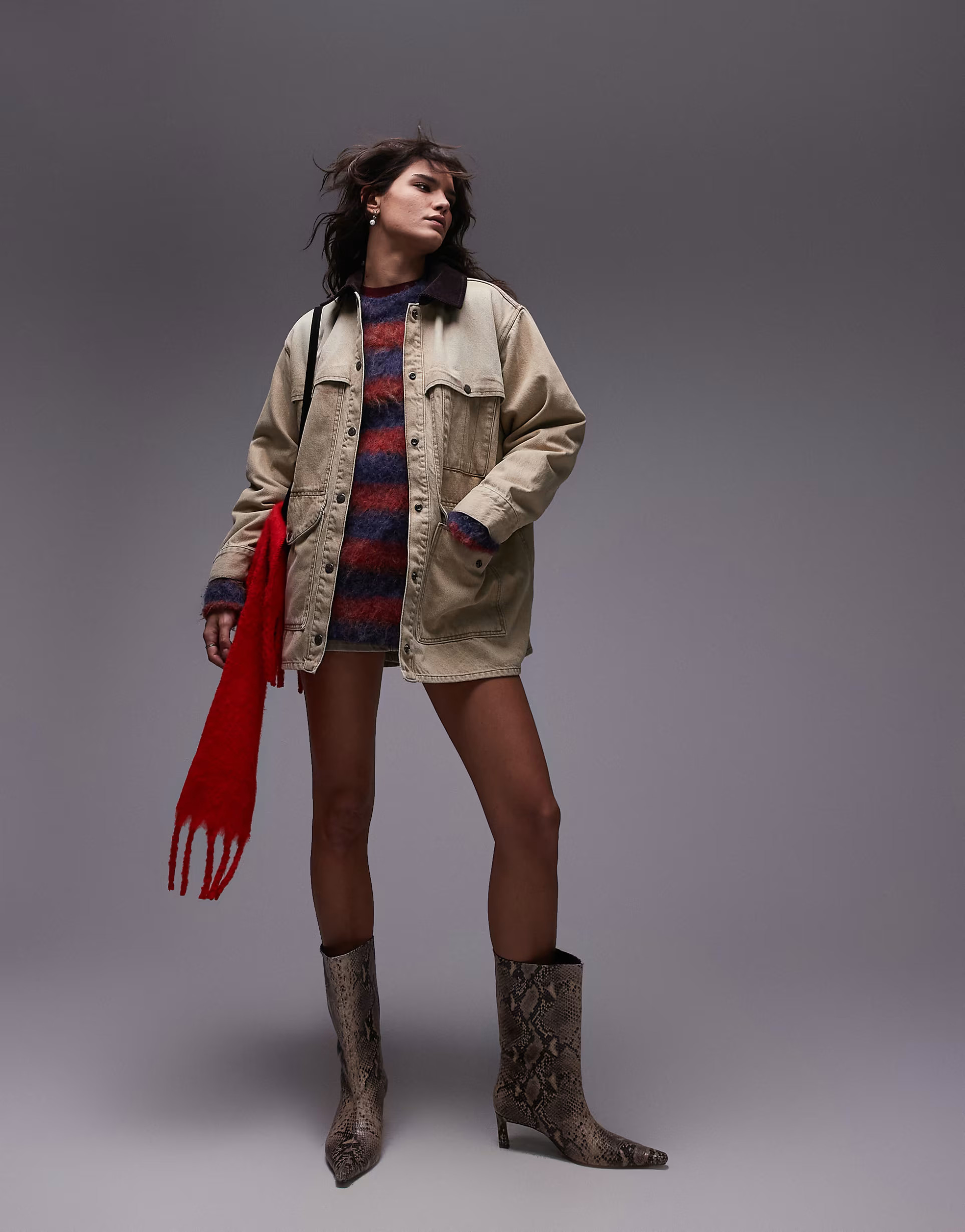 Topshop denim barn jacket with cord collar in beige | ASOS (Global)