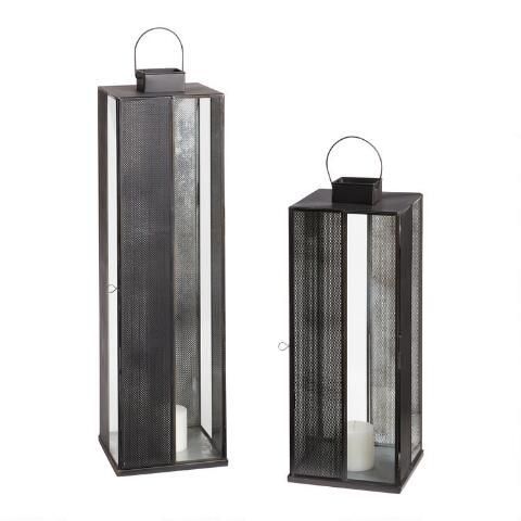 Black Mesh Panel and Glass Cargo Lantern | World Market