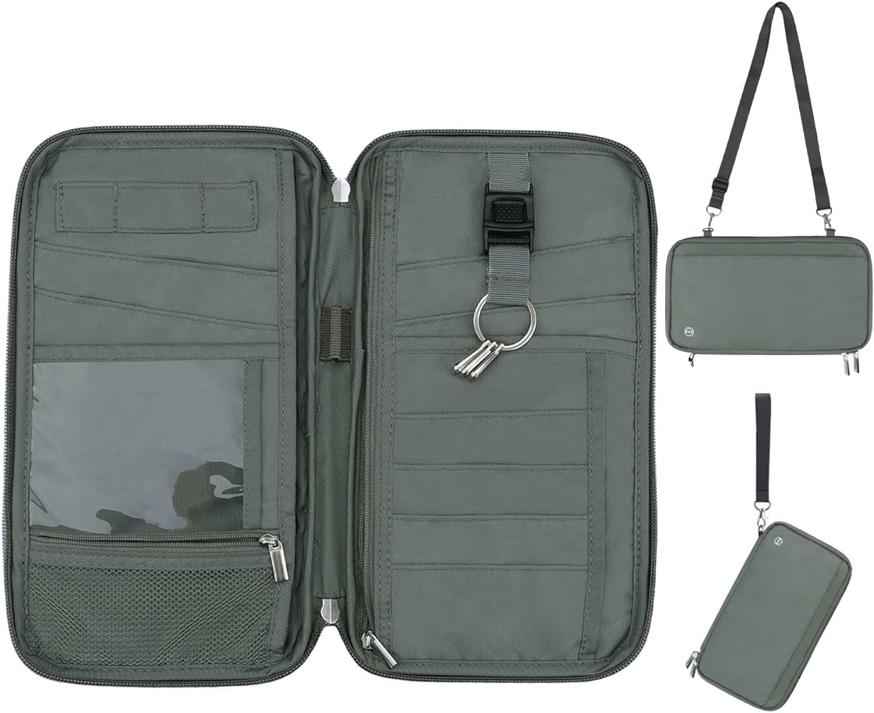 WALNEW RFID Family Passport Holder Wallet with Tracker/AirTag Holder, Travel Document Organizer Z... | Amazon (US)