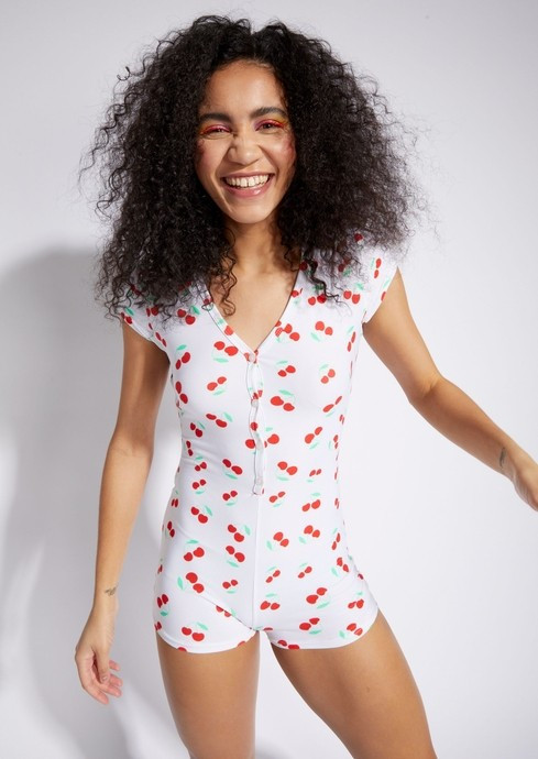 White Cherry Print Button Down Romper-- Online Exclusive -- | rue21