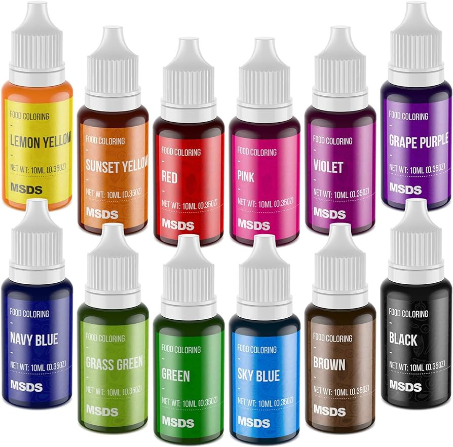 Food Coloring Set - 12 Color Food Grade Vibrant Food Dye Tasteless Liquid Color for Cake Decorati... | Amazon (US)