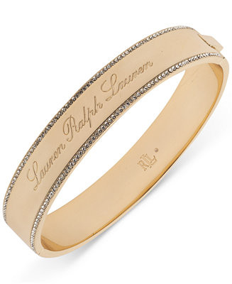Lauren Ralph Lauren Gold-Tone Logo Crystal Bangle Bracelet - Macy's | Macy's