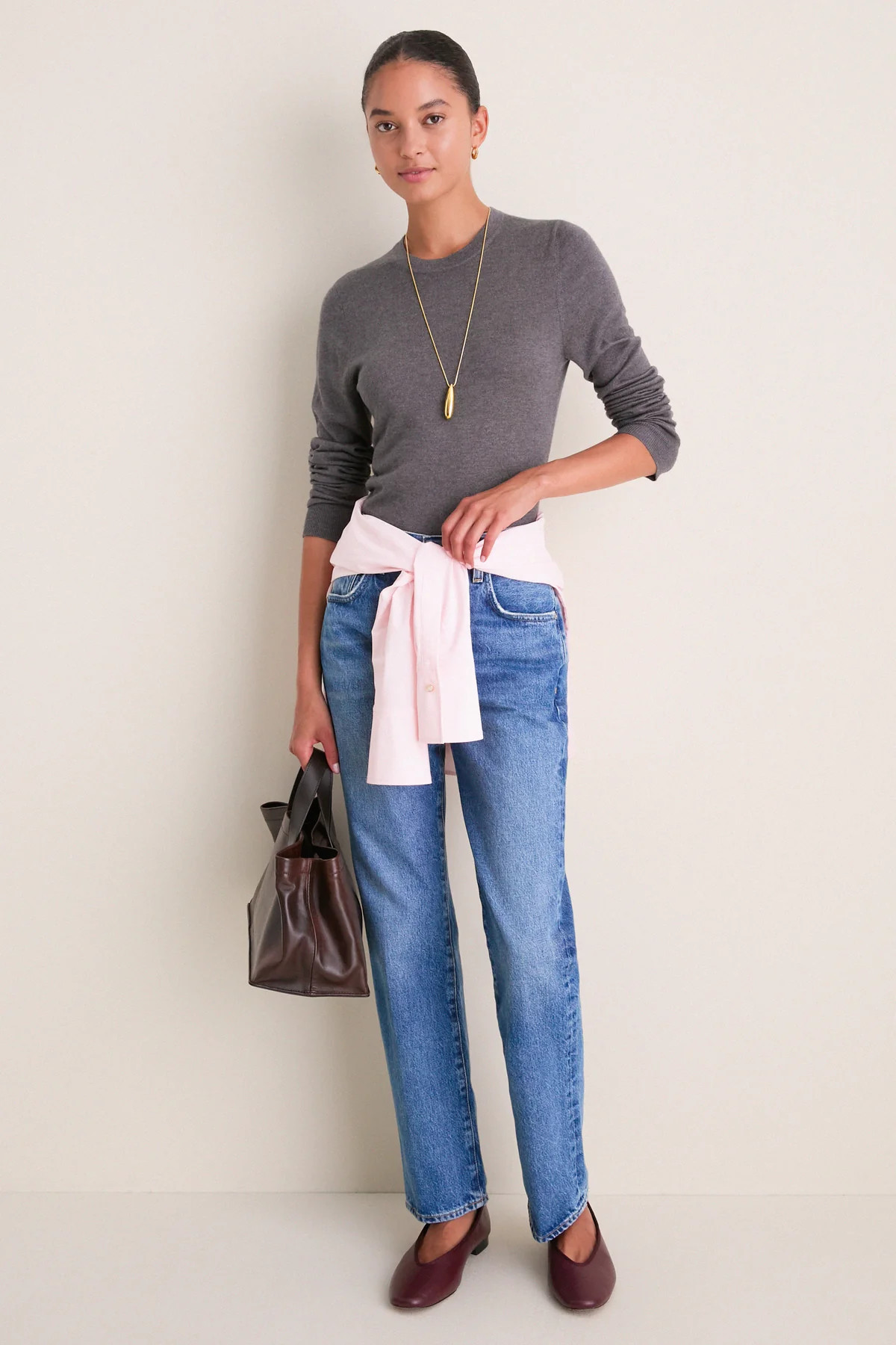 Navy Blue Striped Cashmere Silk Long Sleeve Katie Tee | Tuckernuck (US)