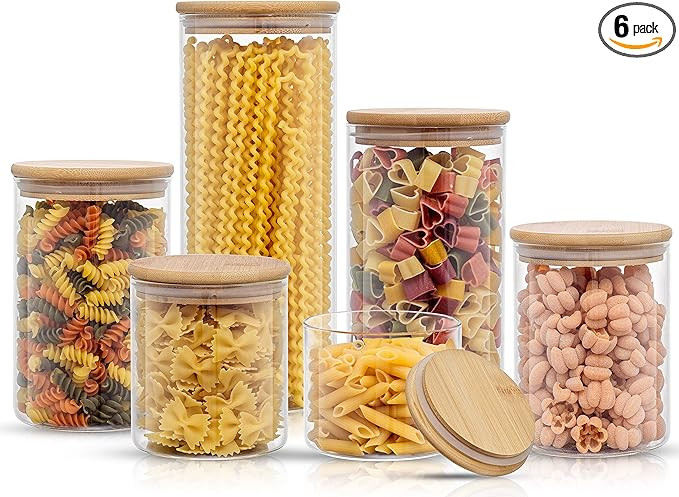 JoyJolt Borosilicate Glass Jars With Bamboo Lids. 6 Pc Set of Air Tight Sealable Containers. Food... | Amazon (US)
