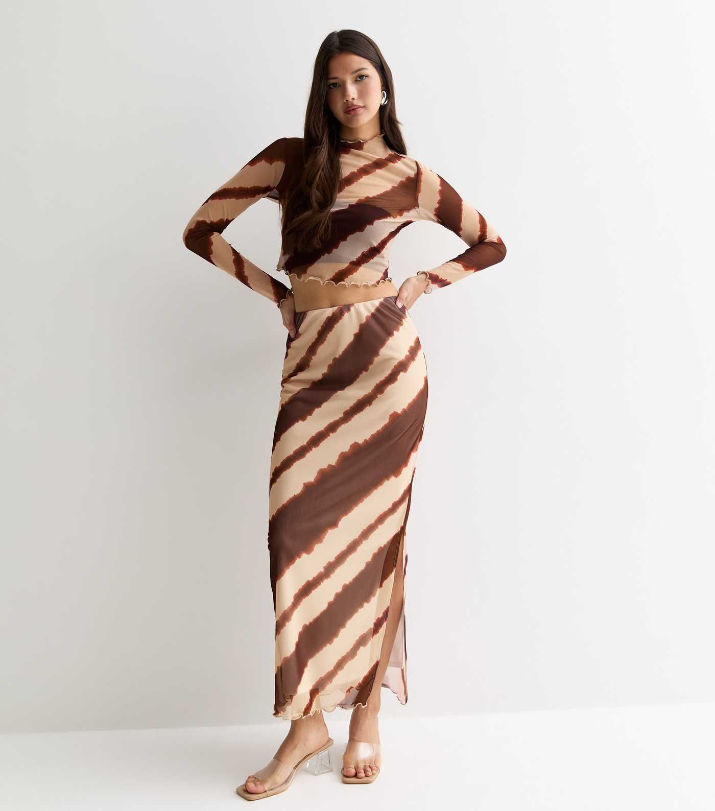 Brown Tie Dye Mesh Midi Skirt | New Look | New Look (UK)