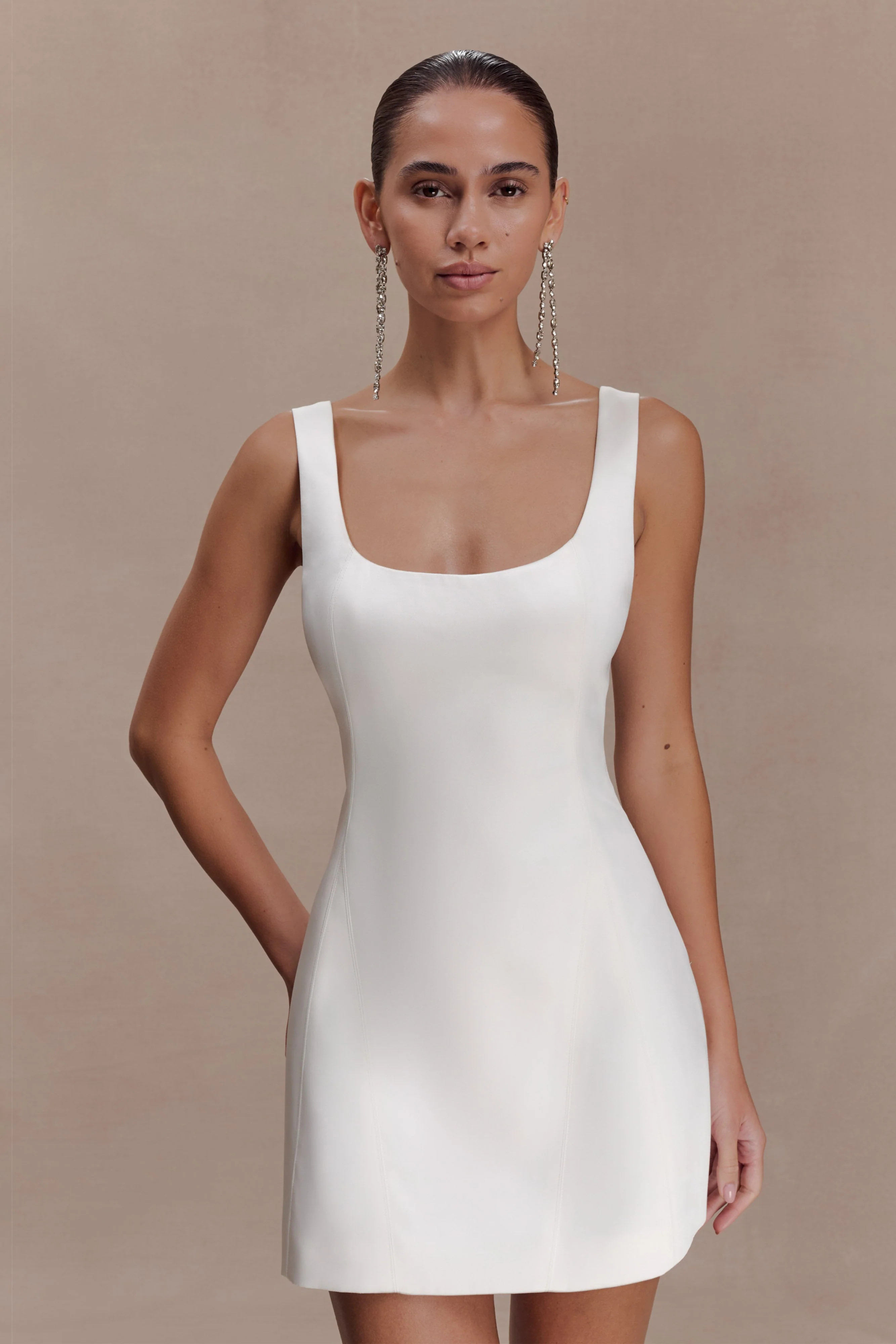 Beth Satin Mini Dress - White | Meshki UK