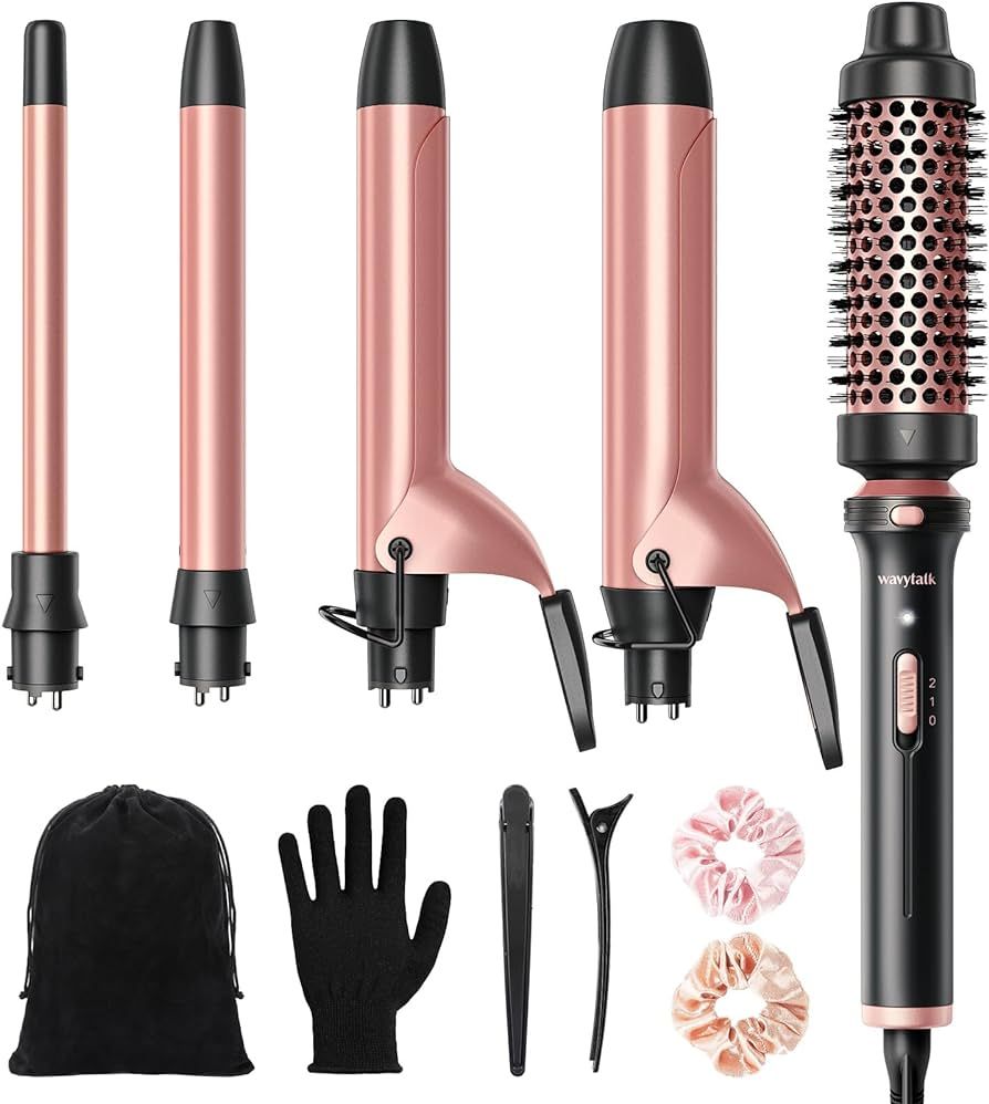 Wavytalk 5 in 1 Curling Iron,Curling Iron Set with Heated Round Brush and 4 Interchangeable Ceram... | Amazon (US)