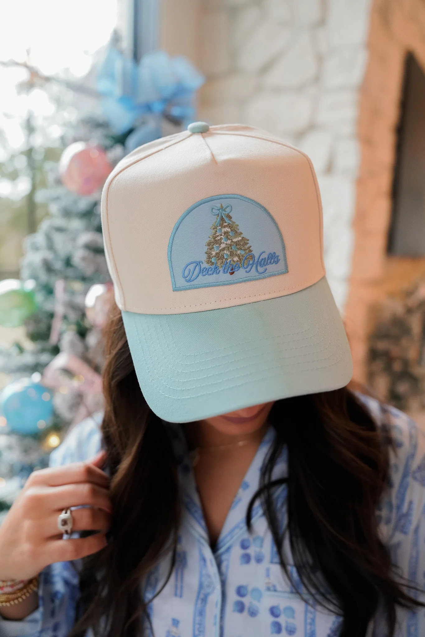Deck the Halls - Baby Blue Vintage Trucker Hat | KenzKustomz