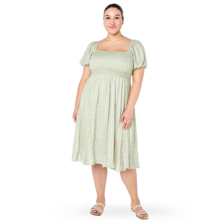 Celebrity Pink Juniors and Juniors Plus Short Sleeve Smocked Midi Dress | Walmart (US)