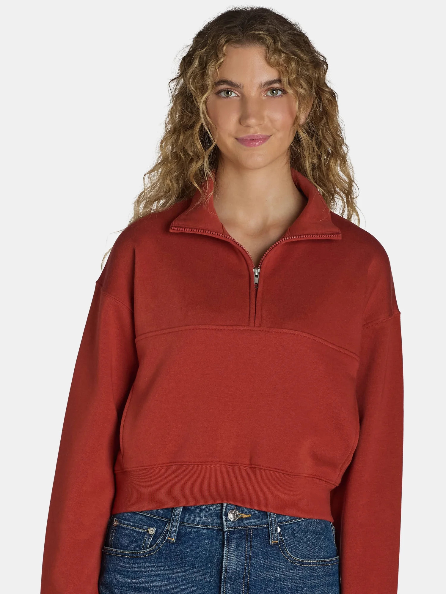 No Boundaries Zip Mock Neck Pullover, Women's | Walmart (US)