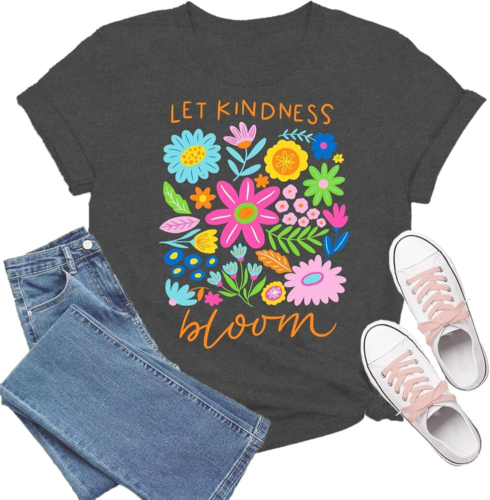 Be Kind Shirt Women Let Kindness Bloom Shirt Vintage Flower T-Shirts Cute Floral Summer Casual Sh... | Amazon (US)