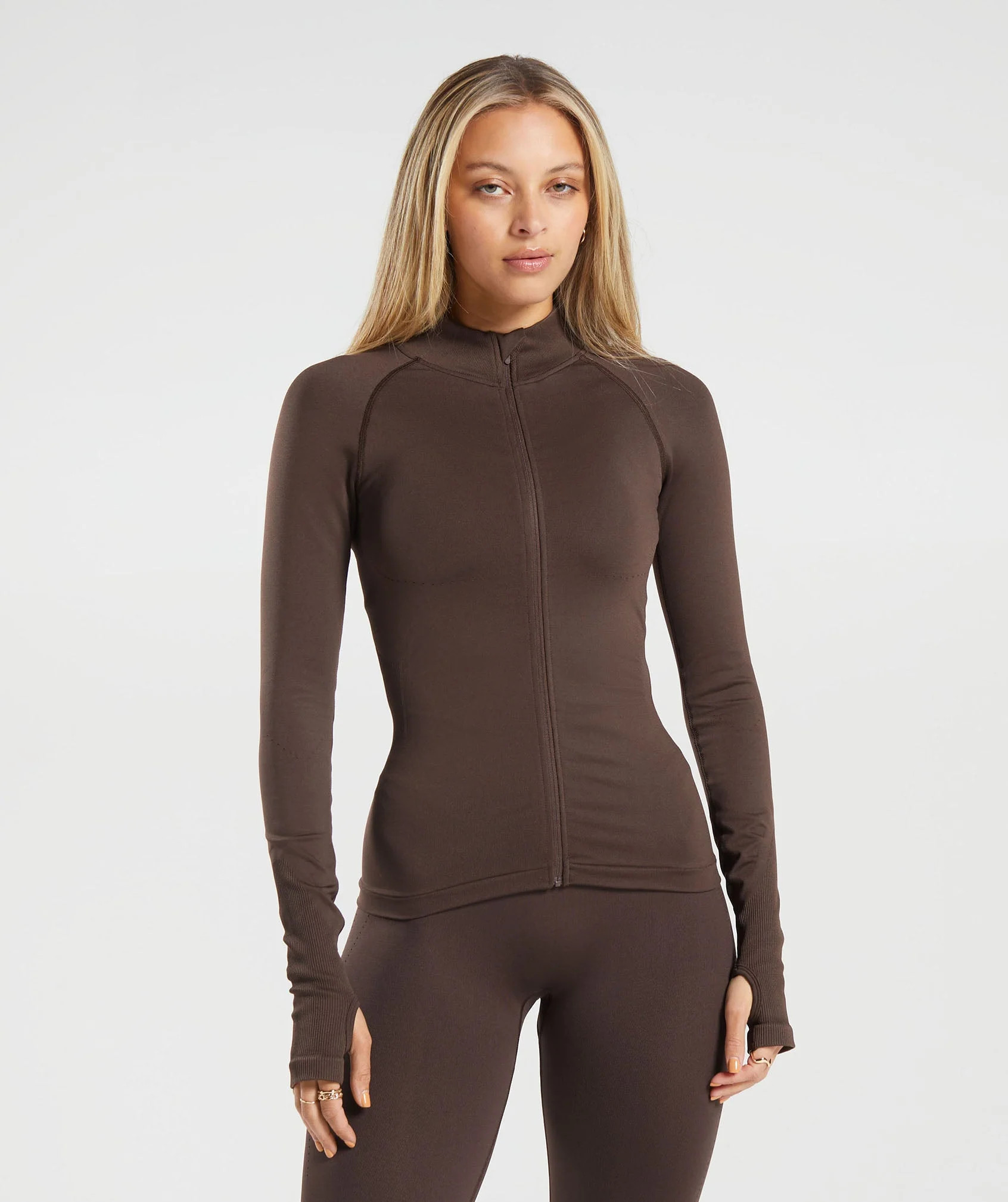 Gymshark Sweat Seamless Zip Up Jacket - Shadow Brown | Gymshark (Global)