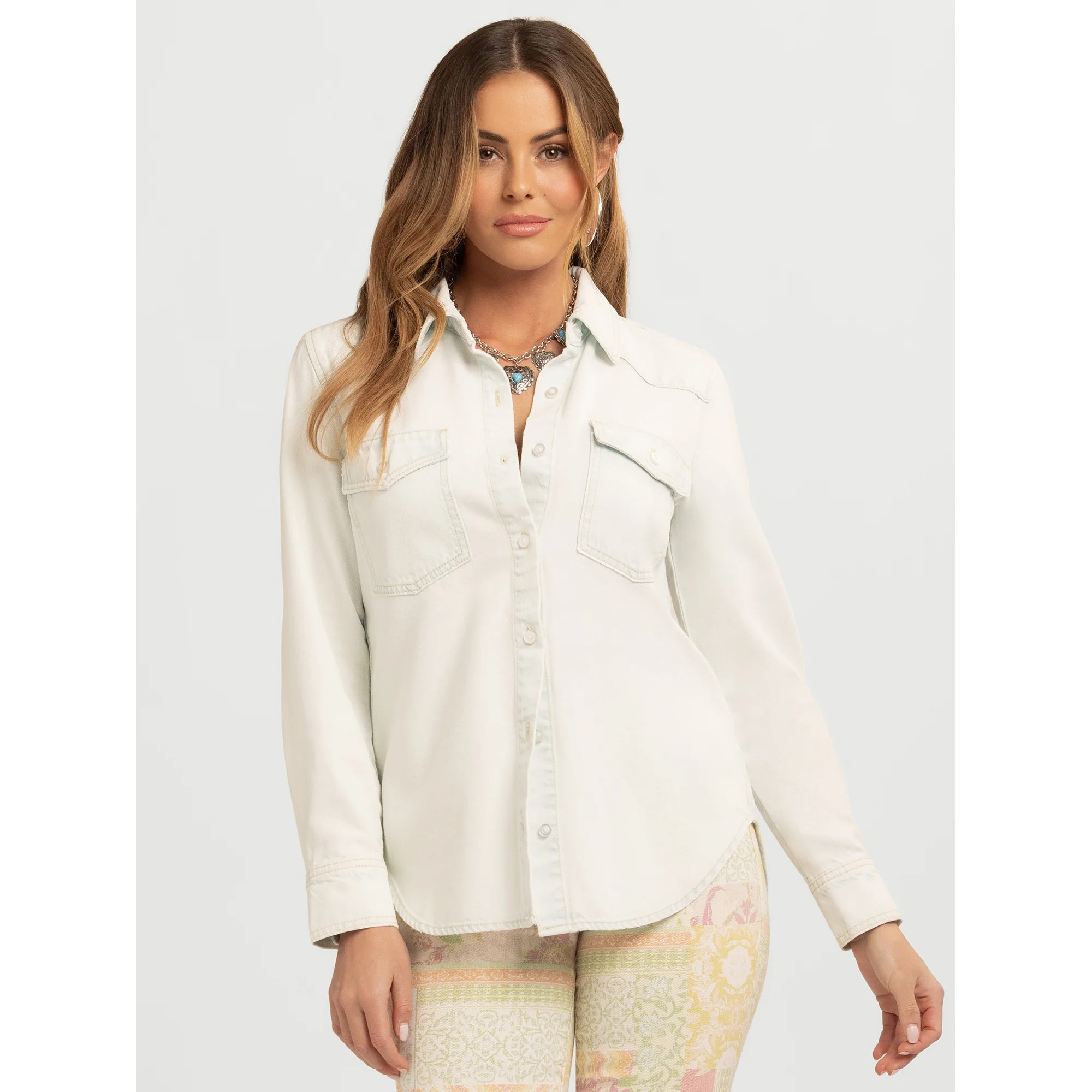 Jessica Simpson Women's Relaxed Denim Shirt with Long Sleeves, Sizes XS-XL | Walmart (US)