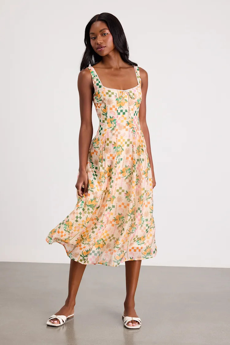 Anisa Cream Multi Print Sleeveless Midi Dress | Miami outfits | Miami outfit | Miami vacation  | Lulus