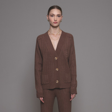 Collegiate Ribbed Cardigan - Cocoa | EllandEmm