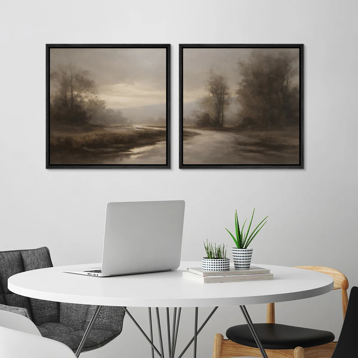 Misty Woodland River Landscape Set of 2 Pieces Framed Print Wall Art | Wayfair North America