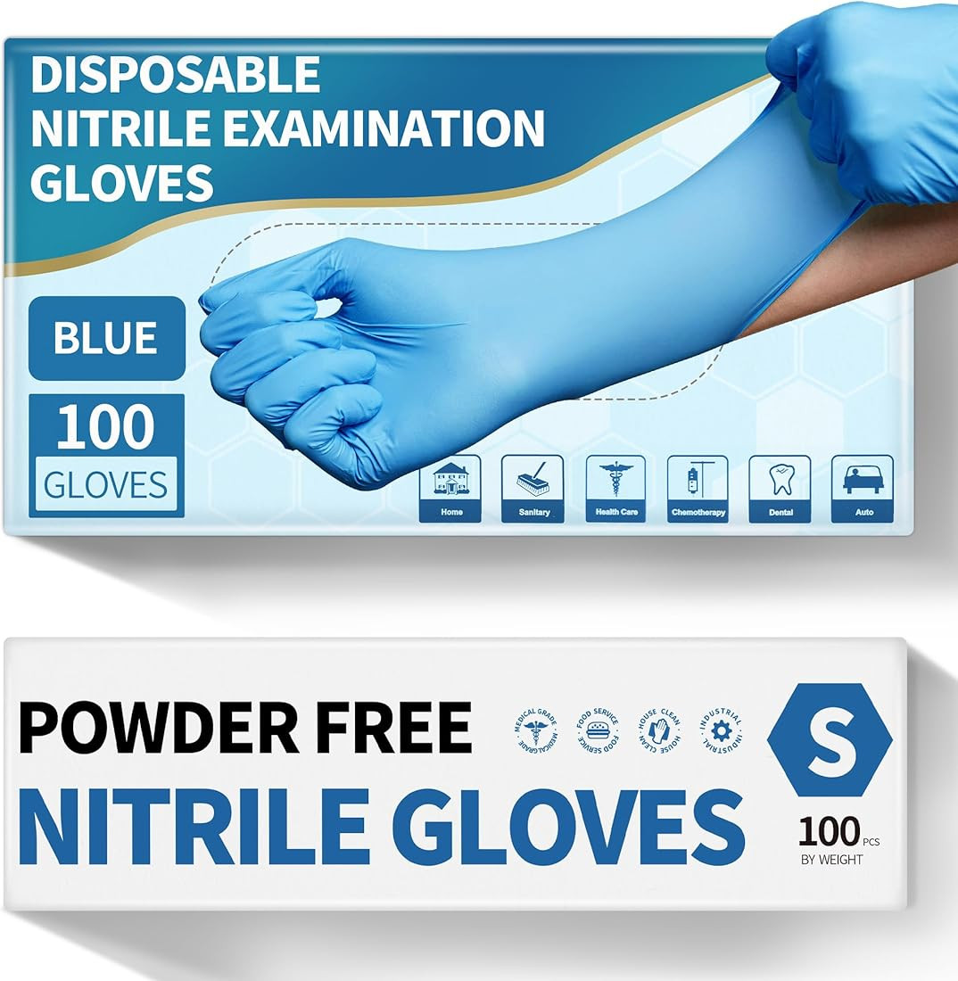 Powder-Free Nitrile Exam Gloves, 4.5 Mil, 100 Count, Blue Food-Safe Disposable Gloves for Medical... | Amazon (US)