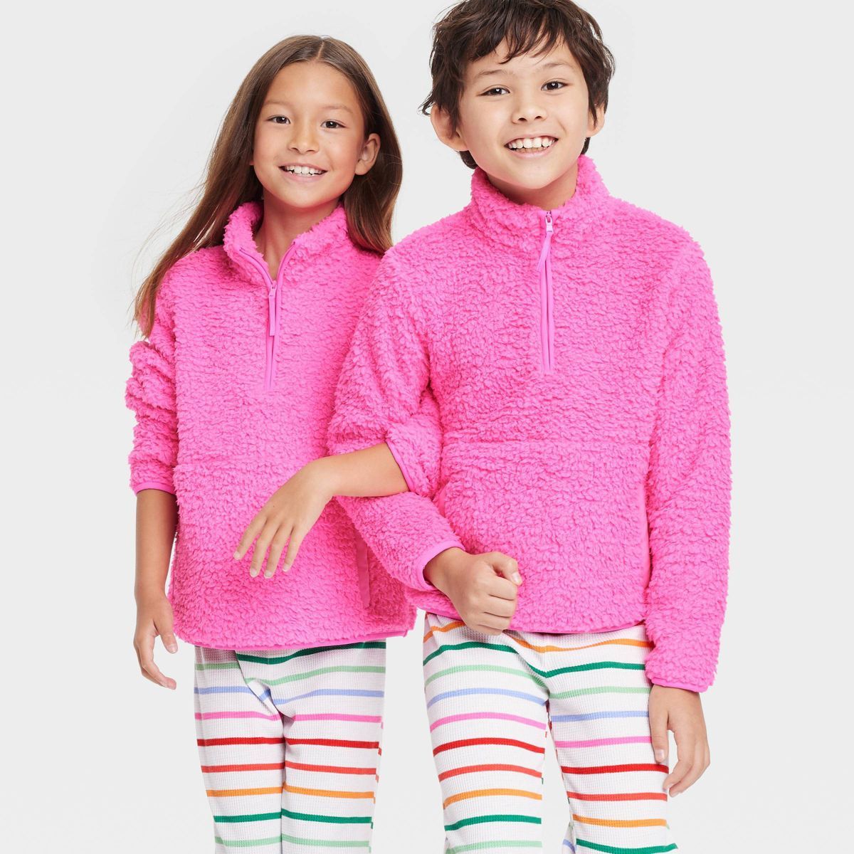 Kids' Faux Shearling Matching Family Half Zip-Up Pajama Pullover - Wondershop™ Pink | Target
