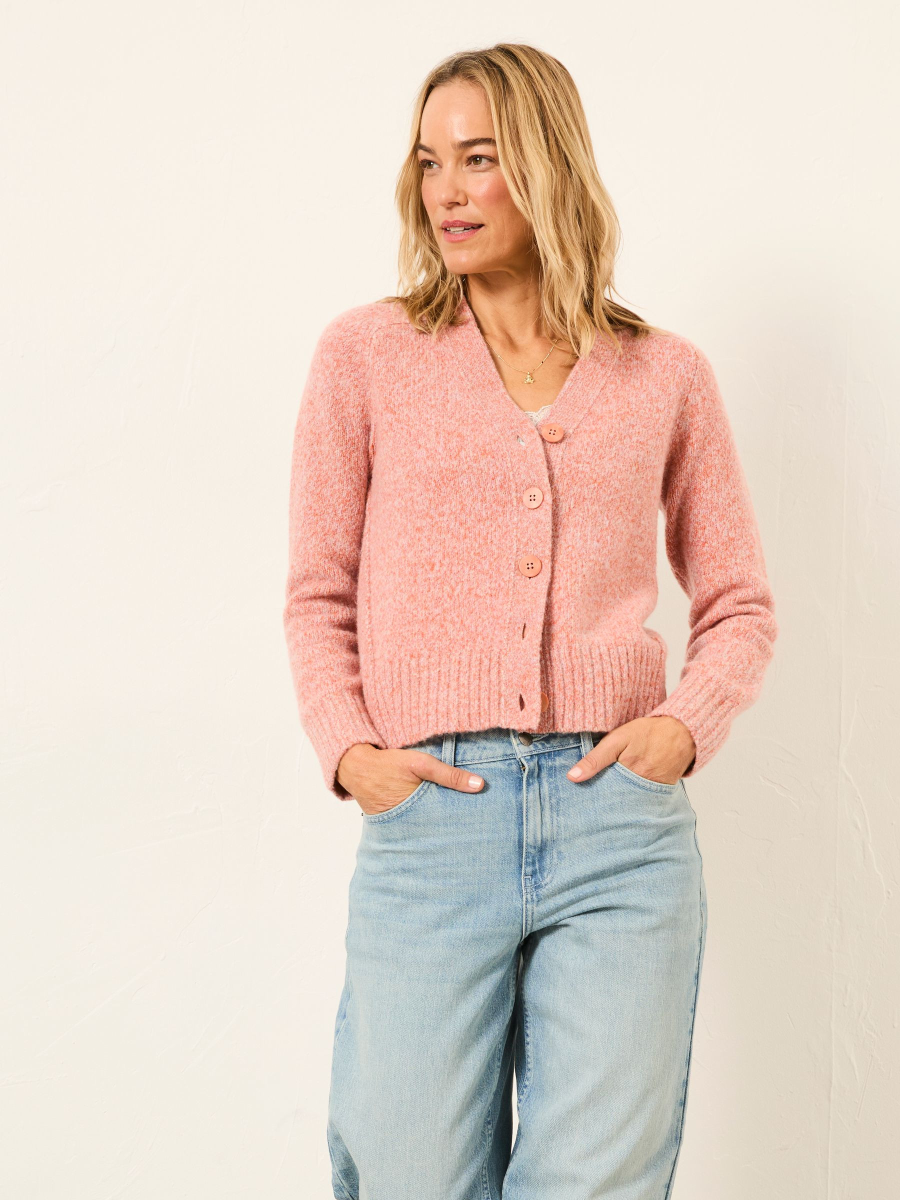 Florrie Pink Fleck Knitted Cardigan | Fat Face