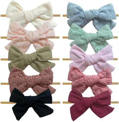 Mai Bebe Baby Bow Headbands - 10PCS Baby Girl Nylon Headbands - Bows on Nylon Headband for Newbor... | Amazon (US)