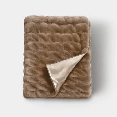 Ruched Faux Rabbit Fur Throw Blanket Ivory - Threshold™ | Target