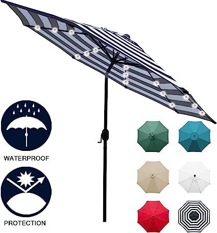 Sunnyglade 9' Solar 24 LED Lighted Umbrella with 8 Ribs Adjustment and Crank Lift System for Pati... | Amazon (US)