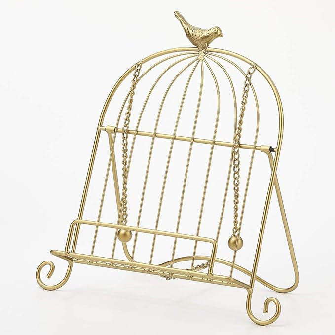 Jemeni Cookbook Stand for Kitchen, A Recipe Easel is Metal Birdcage Shaped with 2 Weighted Chains... | Amazon (US)