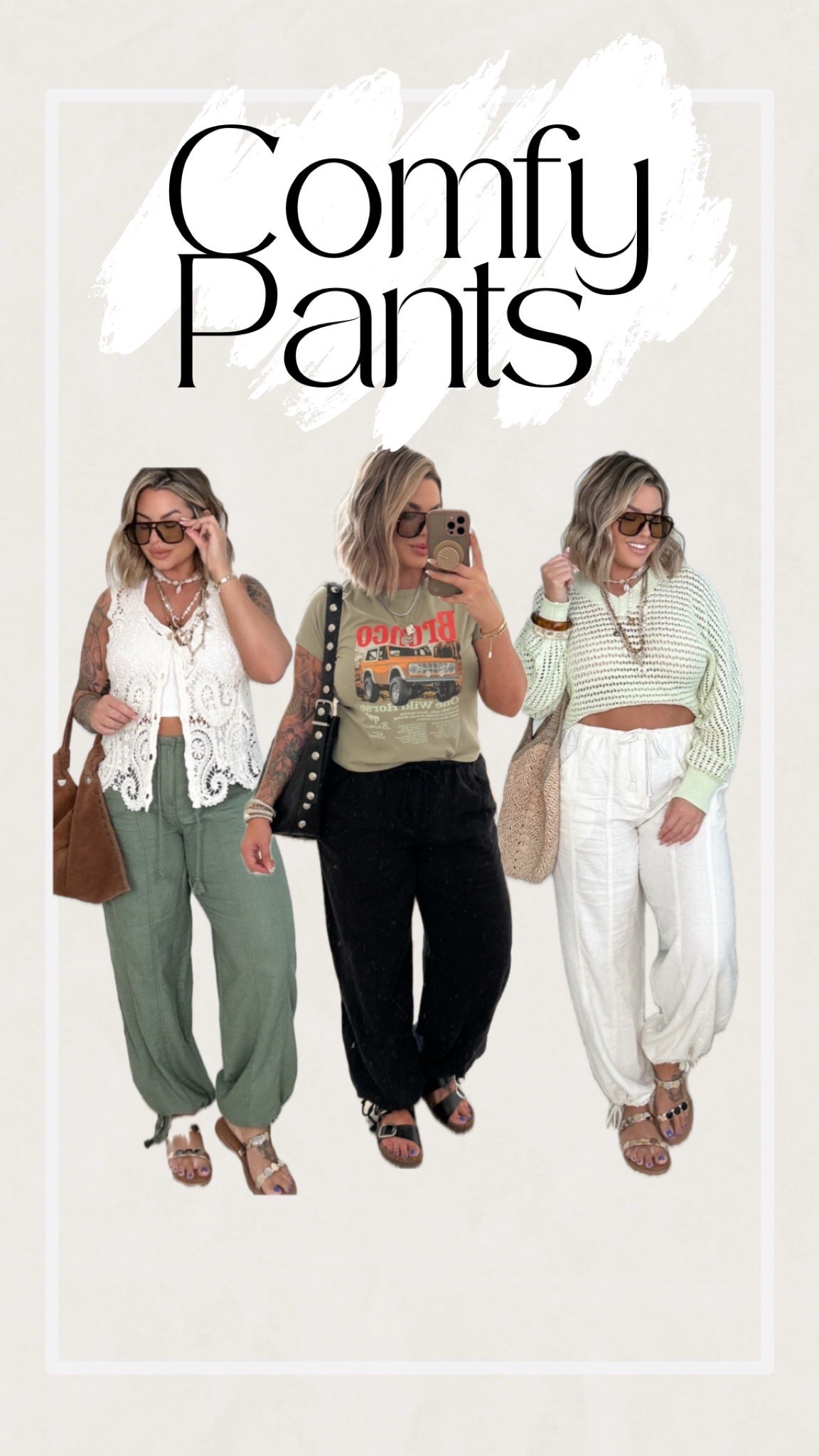 All pants are the same so you can click green or cream ones and it will pull up the black color as well. Size L in pants 

Vest I had on inside out on accident LOL 
Green crochet top size way up it’s small I did xxl 
Bronco tee xxl also runs small size up 


Follow my shop @shaynaslife on the @shop.LTK app to shop this post and get my exclusive app-only content!

#liketkit 
@shop.ltk
https://liketk.it/5apeM

#LTKMidsize #LTKFindsUnder50 #LTKSaleAlert