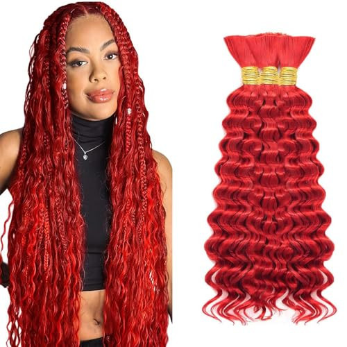 Red Bulk Human Hair for Boho Braids 150g 3 Bundles/Pack 28 28 28 Inch Curly Boho Hair for Braiding Knotless Color Red Deep Wave Bulk Bohemian | Amazon (US)