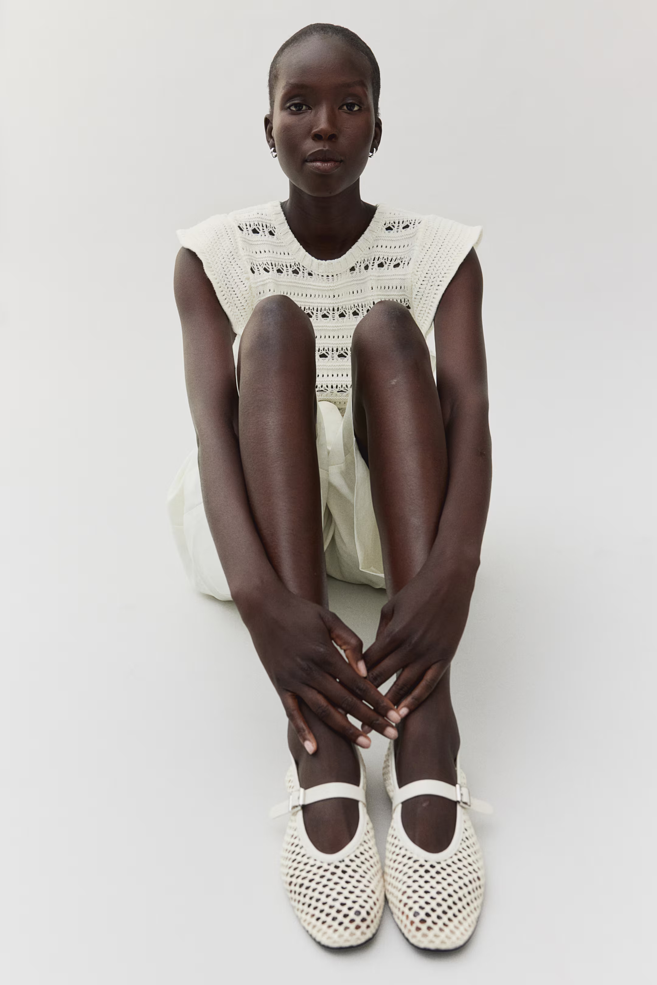 Pointelle-knit Top - Round Neck - Short sleeve - White - Ladies | H&M US | H&M (US + CA)