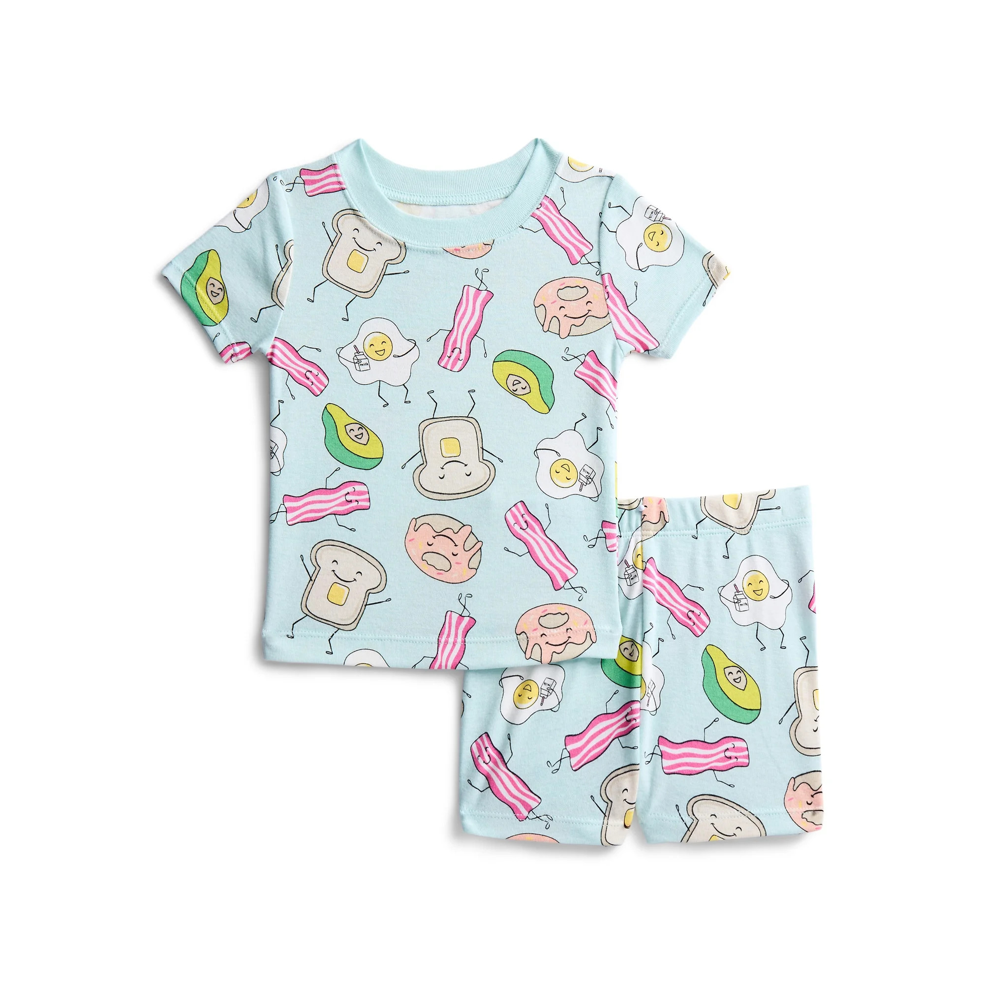 Wonder Nation Toddler Girls Short Sleeve Tee and Shorts Cotton Pajama Set, 2-Piece, Sizes 12M-5T | Walmart (US)