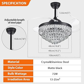 CLAIRDAI 42''Dimmable Fandelier Crystal Chandelier Ceiling Fan Retractable Ceiling Fan with Light... | Amazon (US)