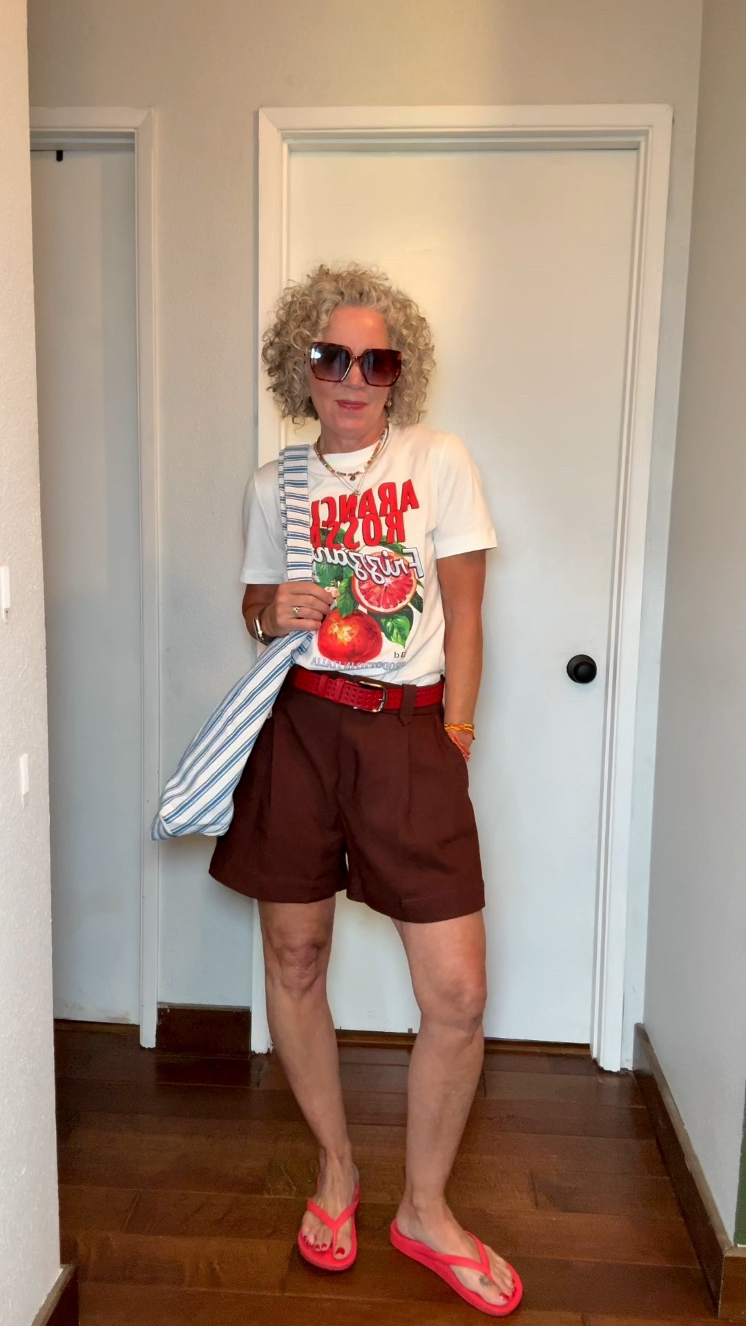 I sized up a size in the shorts for a baggier fit. 
Small tee this exact one is sold out but I linked a similar option 
Tts flip flops