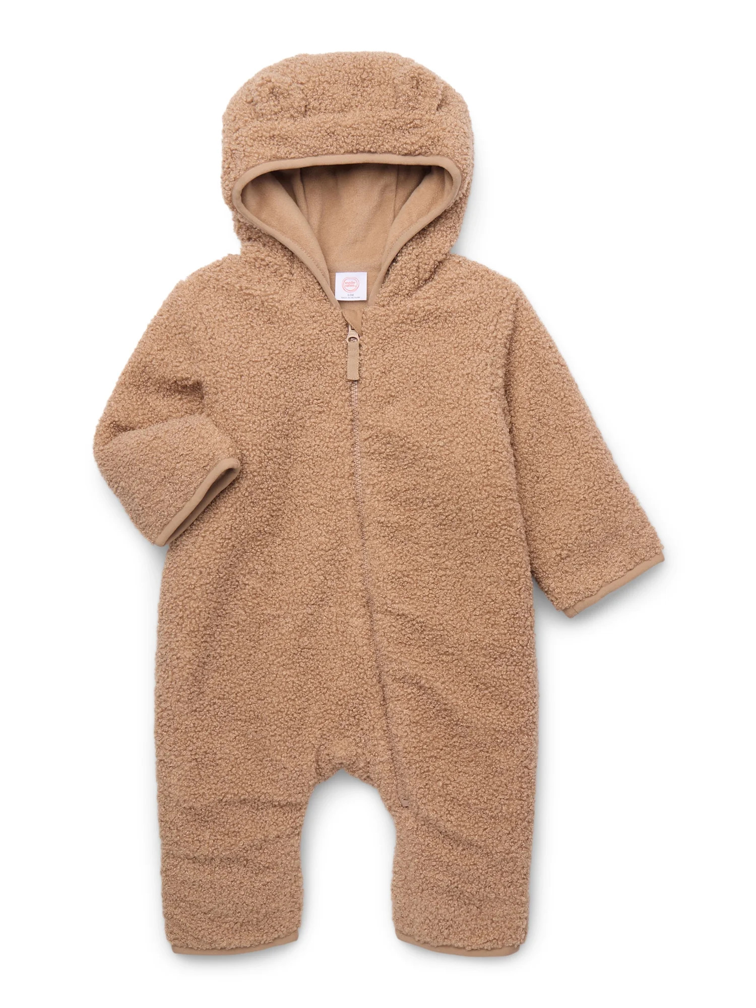 Wonder Nation Baby Teddy Fleece Pram with Hood, Sizes 0M-9M | Walmart (US)