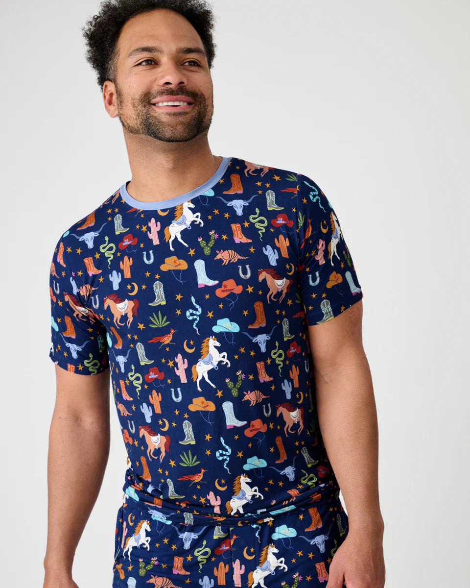 Blue Rancher Roundup Men's Short Sleeve Pajama Top | Little Sleepies
