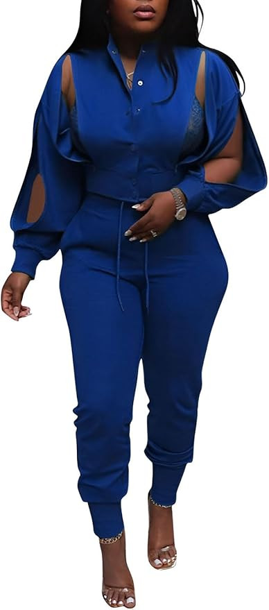 Akmipoem Sweatsuits for women Set 2 Piece Jogger Outfits Zipper Split Long Sleeve Button Down Cro... | Amazon (US)