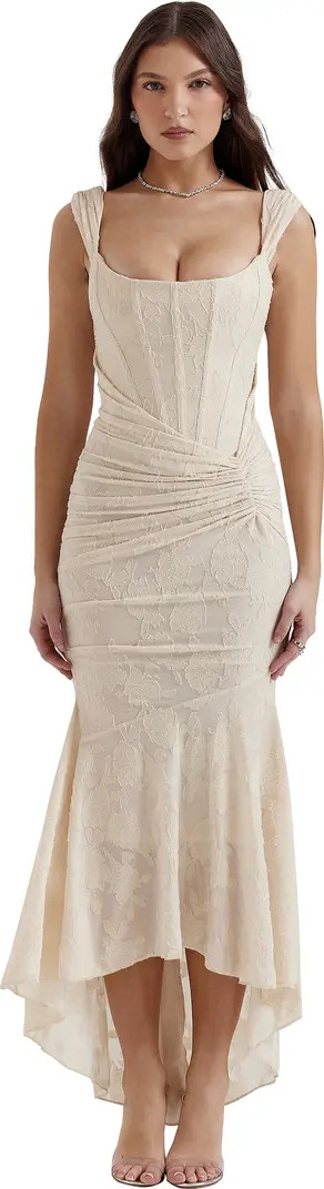 Cesca Floral Ruched High-Low Corset Dress | Nordstrom