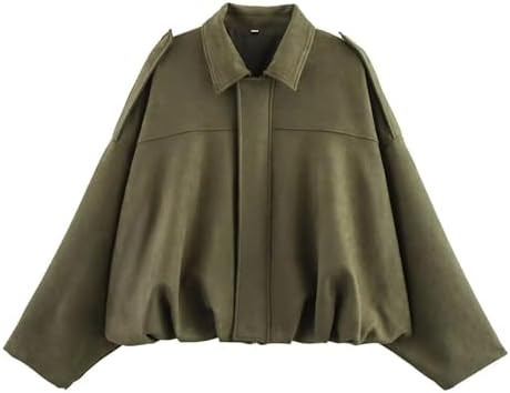 Xunger Women's Faux Suede Bomber Jacket Spring Lapel Pilot Coat Casual Oversized Long Sleeves Tre... | Amazon (US)