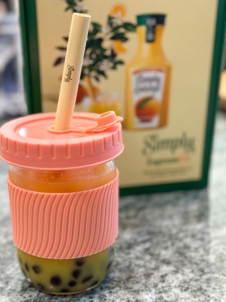 Serving up a unique drink, this Simply Espresso OJ. Coffee boba pearls with orange juice. Love this Mfacoy (4 Pack x 2 Size Reusable Boba Cup, Bubble Tea & Smoothie Cups with Lids and Straws. Perfect cup for this Collab. #cups #boba #simplyorange #juice #espresso 
