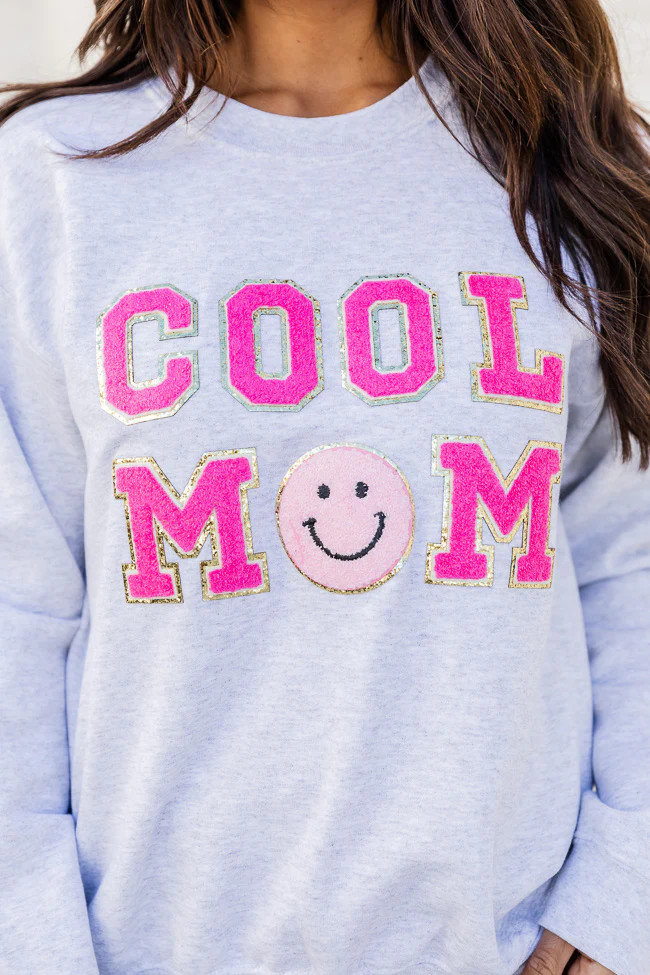 Cool Mom Smiley Ash Chenille Patch Graphic Sweatshirt | Pink Lily