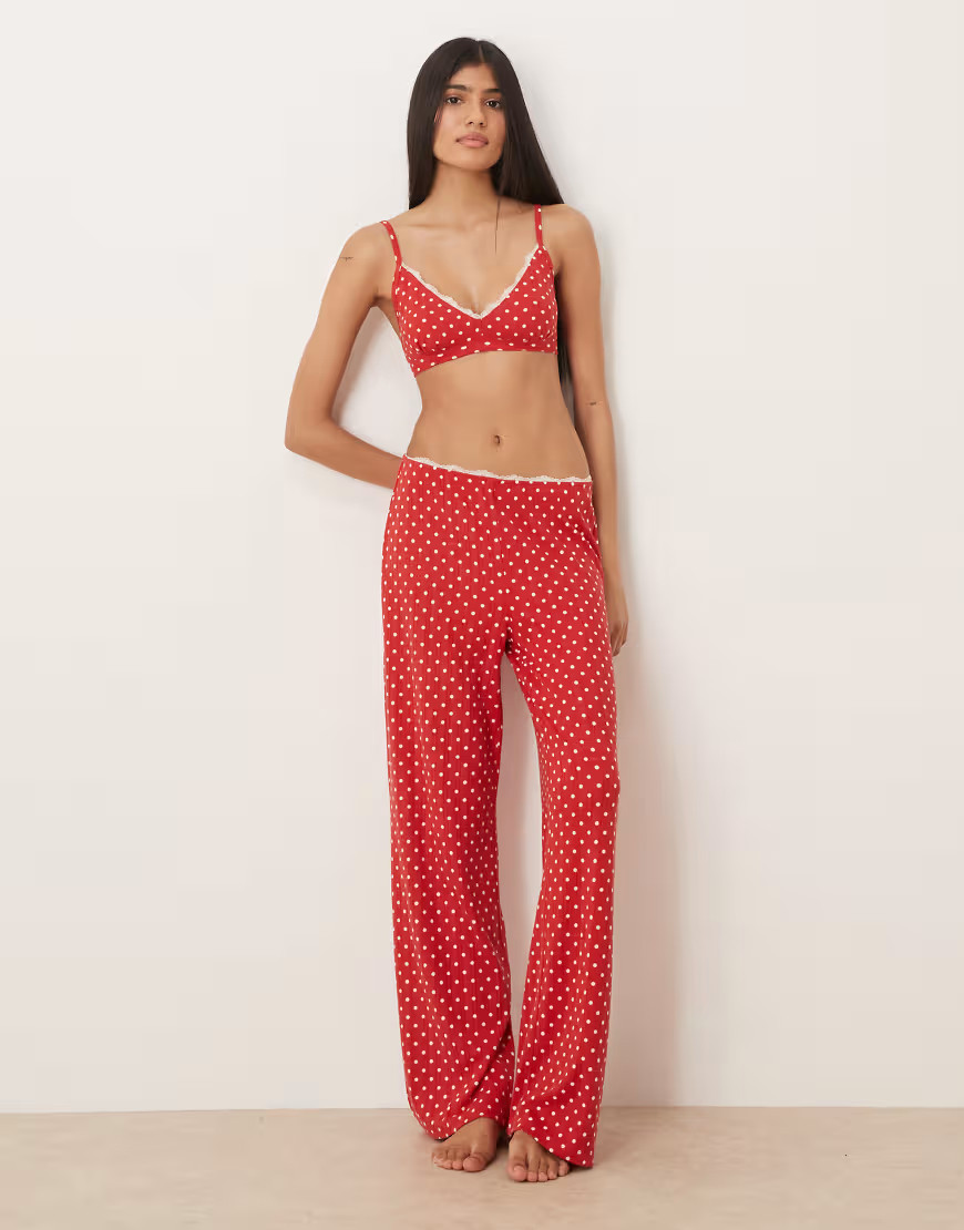 Abercrombie & Fitch pointelle high rise pyjama bottoms co-ord in red polka dot | ASOS (Global)